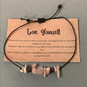 Black and Pink Natural Stone Bracelet with Raw Crystal Aesthetic